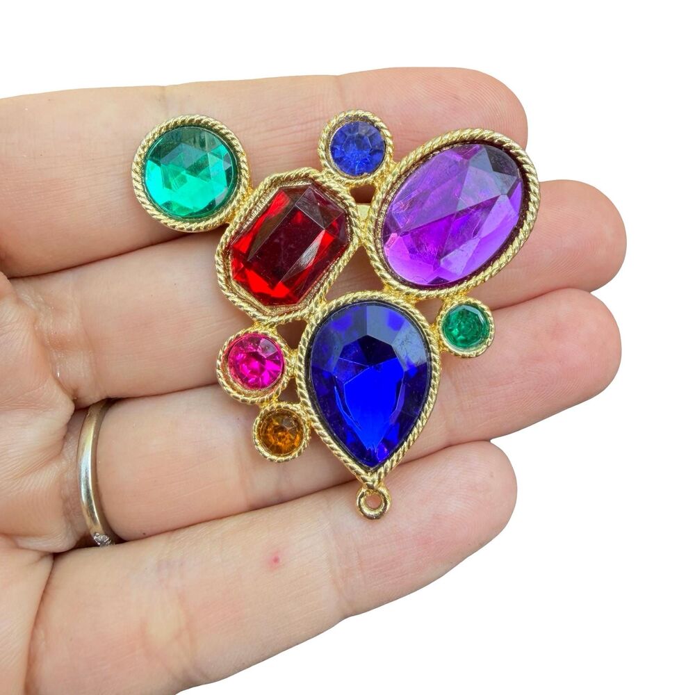 Vintage Jewelry Jewel Tone Brooch Royal Jewelry Rhinestone Brooch